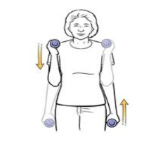 Progress these exercises to strengthen the muscles by using a low weight dumbbell or water bottle.