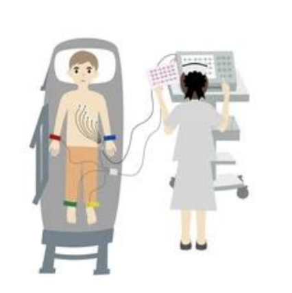 Cartoon image of patient receiving an ECG.