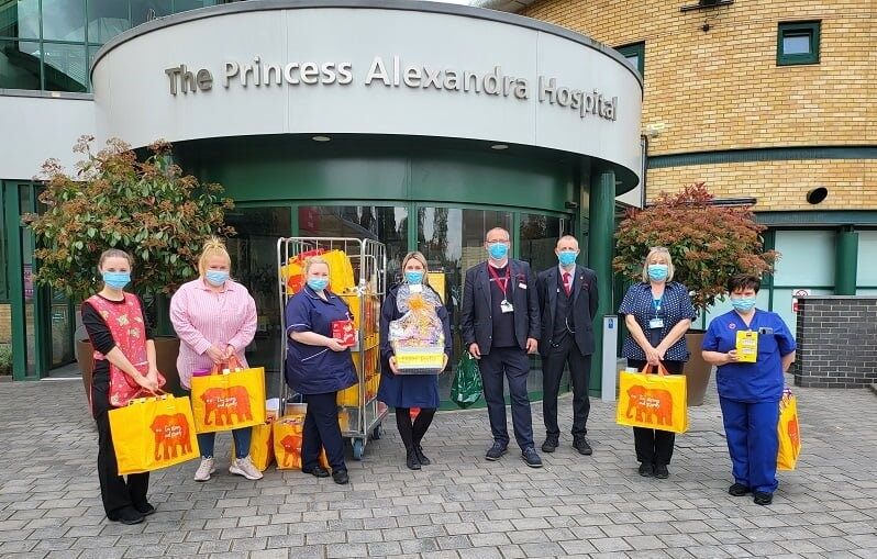The Greater Anglia team donating the Easter eggs to the Dolphin Ward team at PAHT.
