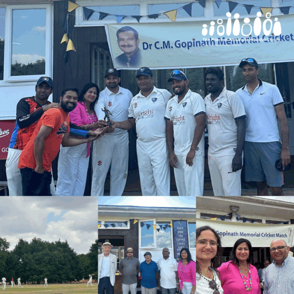 Collage of charity cricket memorial match