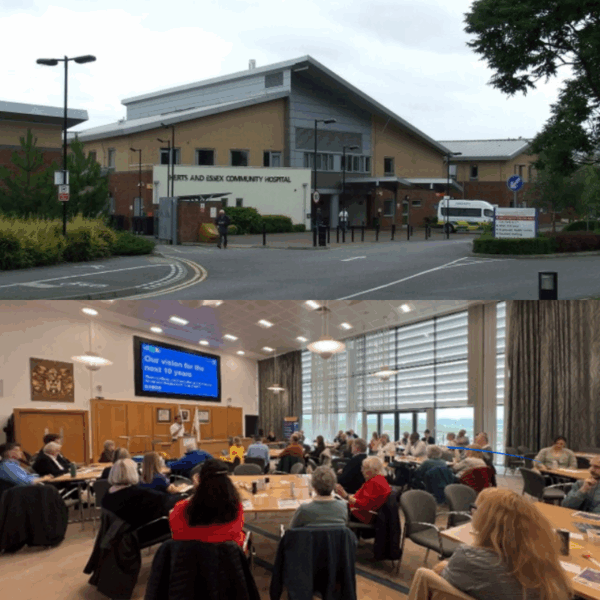 Herts and Essex Hospital and previous community event.