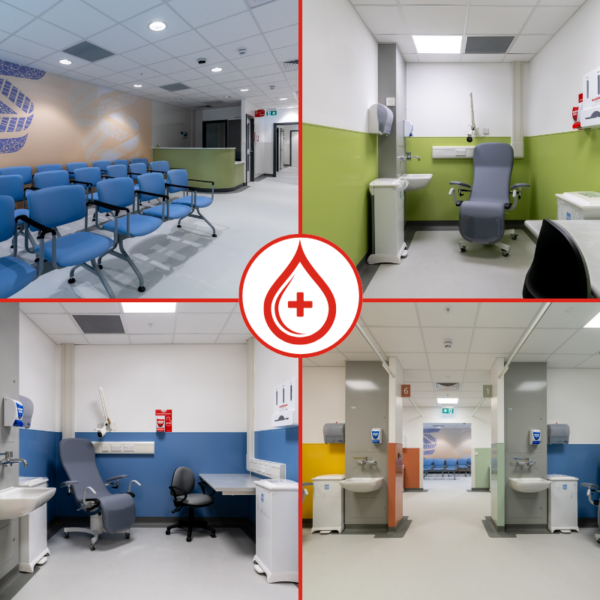 A collage of the new blood test facility.