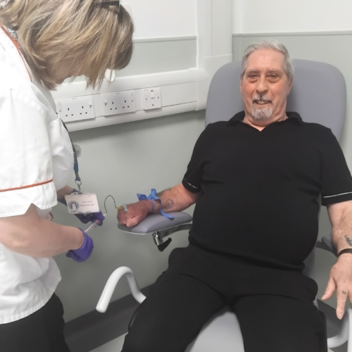 First patient at Harvey Centre blood testing facility.
