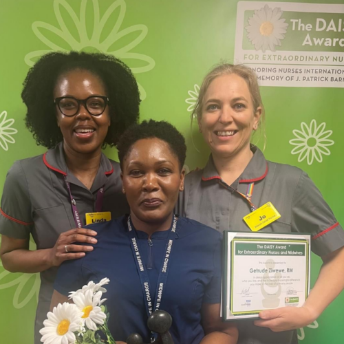 Linda Machakaire, Director of Midwifery, Gynaecology and Assistant Chief Nurse; Trudy Ziwewe, winner of the DAISY Award for February 2026; and Jo Ward, Interim Chief Nurse.